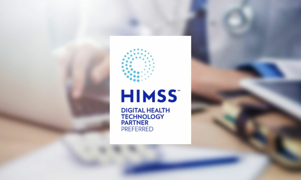 DHTP logo overlaid on blurred image of a doctor using a computer