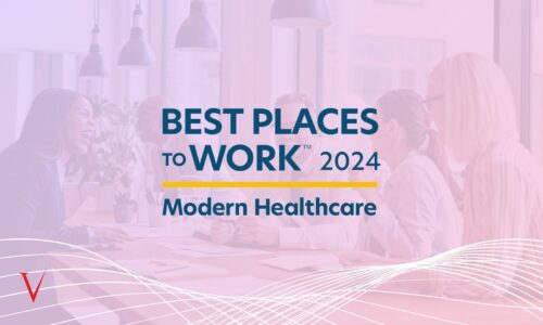 modern healthcare best places to work 2024 logo on top of image of workplace