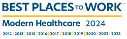 Logo for Modern Healthcare's "best places to work in healthcare" 2024 and previous years